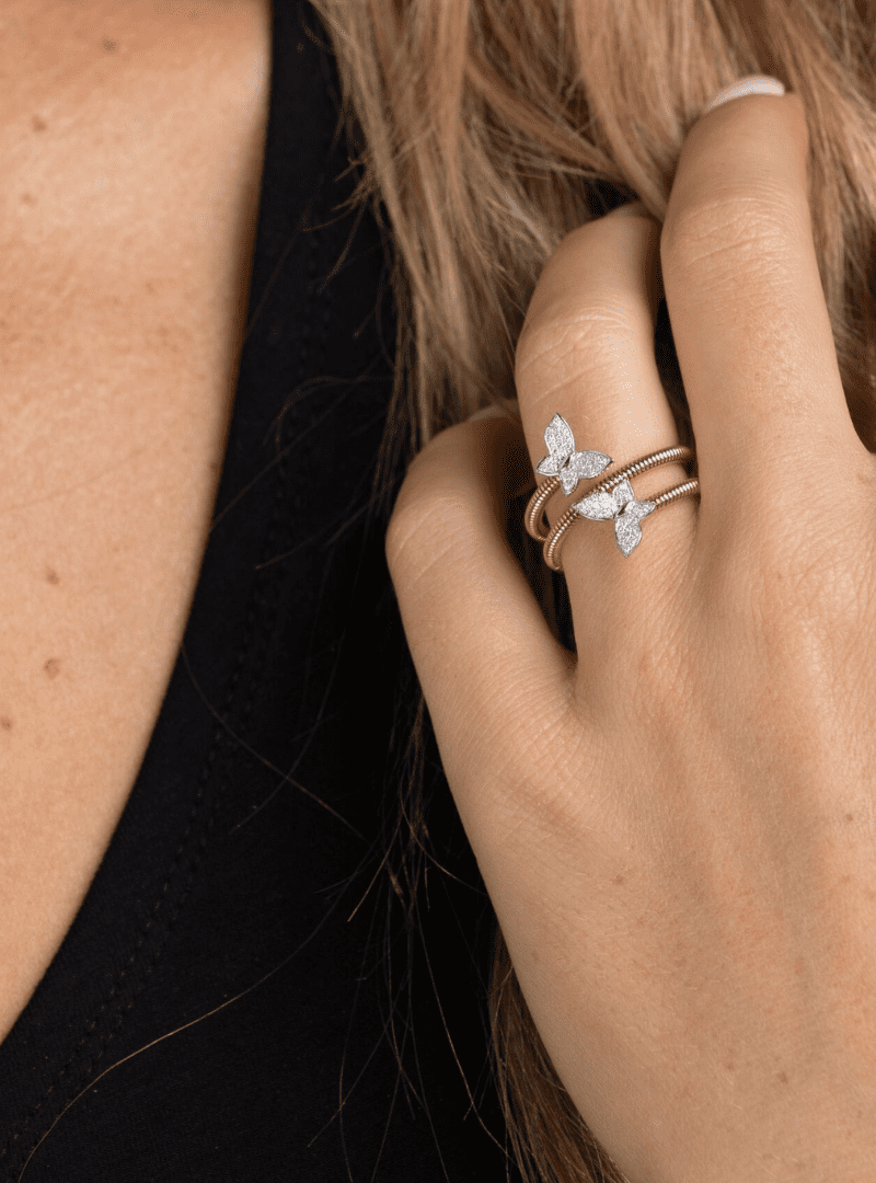 Graceful Rose Gold and Diamond Butterfly Ring