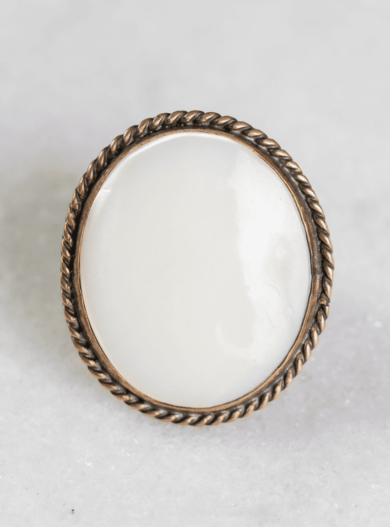Bold Mother of Pearl Statement Ring with Intricate Design