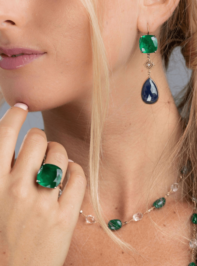 Green Quartz and Sapphire Earrings for a Touch of Glamour