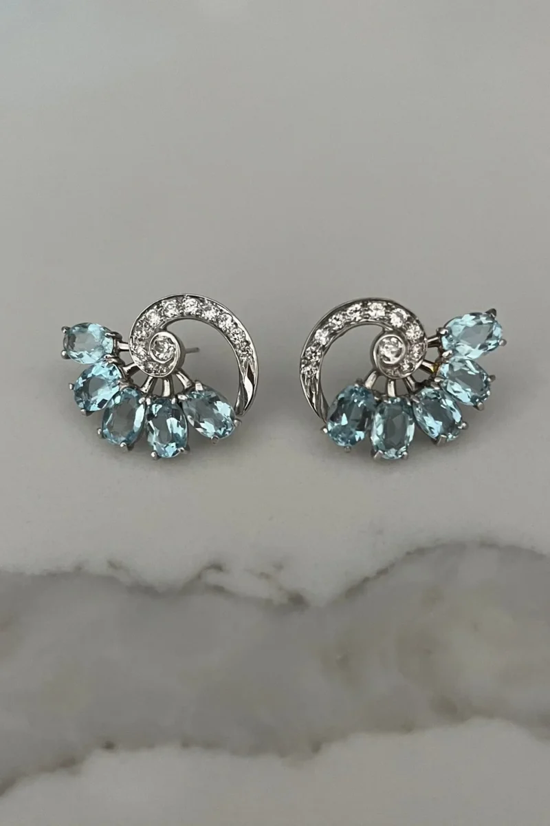 Art Deco Diamond and Aquamarine Platinum Earrings